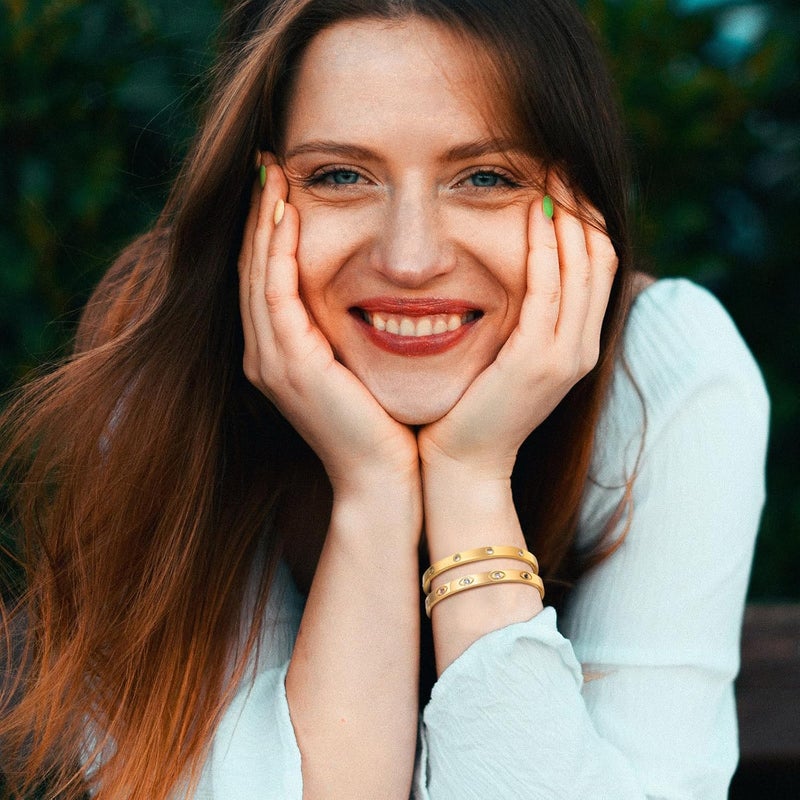 MPRAINBOW Gold Bracelets for Women, 2Pcs 18K Gold Plated Cubic Zirconia Bangle Crystal Friendship Bracelet Jewelry,Wedding Party Christmas Birthday Gifts for Her Girlfriend Sister Daughter - Image 3